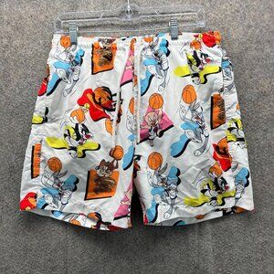Space Jam Swim Trunks Mens Medium White Multicolor Basketball Print Bugs Bunny